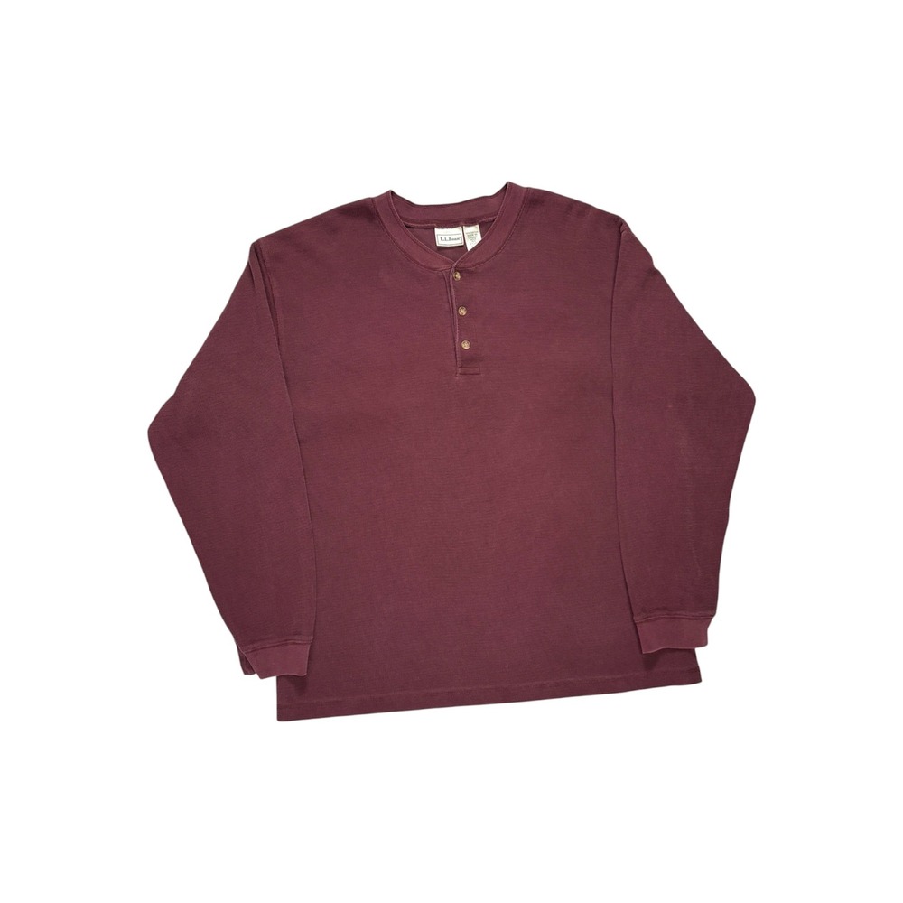 LL Bean Henley Shirt Mens L Waffle Knit Long Sleeve Tee Outdoor Grunge Cabin - Picture 2 of 6